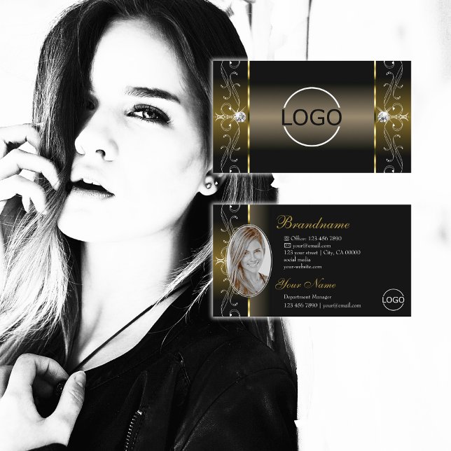 Squiggled Jewels Logotyp och foto (Luxury Black Gu Visitkort (Skapare uppladdad)