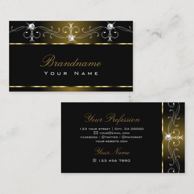 Squiggles Gnistra judar Ornate, Luxury Black Guld Visitkort (Fram/baksida)