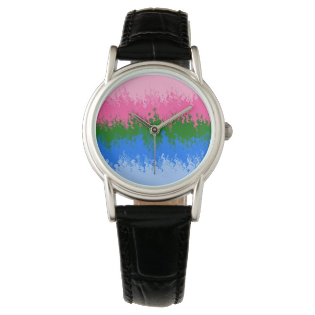 Squiggly Trippy Abstrakt Omniromantisk Prideflagga Armbandsur (Framsida)