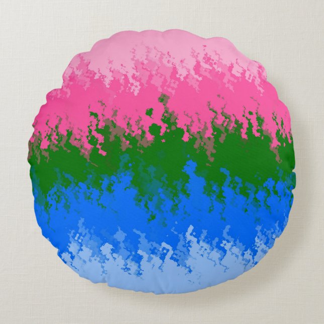 Squiggly Trippy Abstrakt Omniromantisk Prideflagga Rund Kudde (Framsidan)