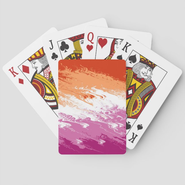 Squiggly Trippy Groovy Abstrakt Lesbisk Prideflagg Casinokort (Baksidan)