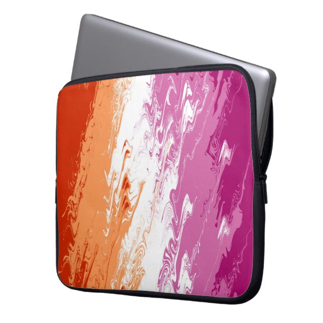 Squiggly Trippy Groovy Abstrakt Lesbisk Prideflagg Laptop Fodral (Framsidan Vänster)