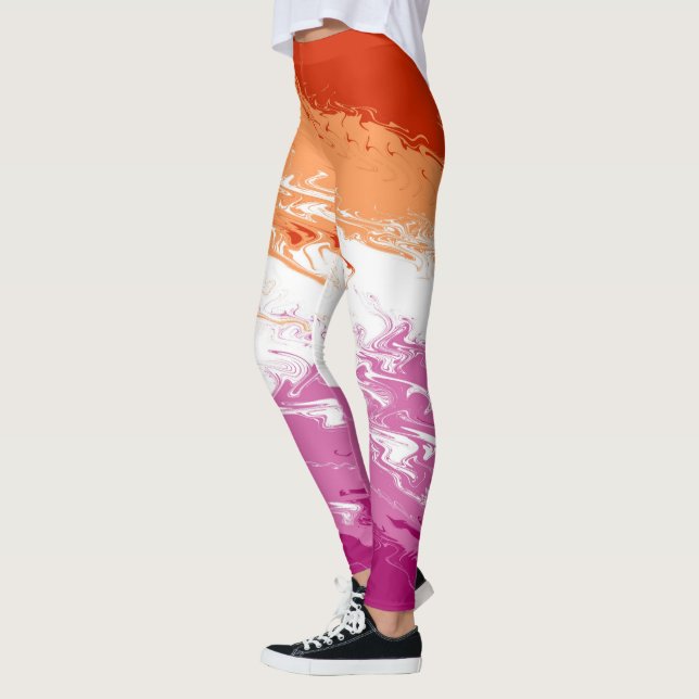 Squiggly Trippy Groovy Abstrakt Lesbisk Prideflagg Leggings (Vänster)