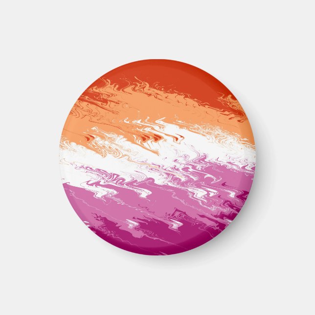 Squiggly Trippy Groovy Abstrakt Lesbisk Prideflagg Magnet (Framsidan)