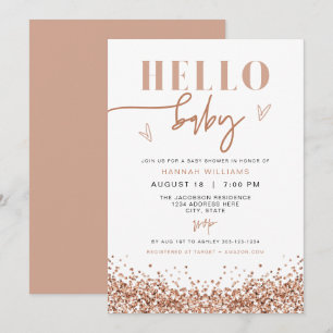 Squin Baby Shower för REGINA Hej Baby Ro Guld Inbjudningar