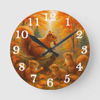 Squirrel And Child Rustic Autumn Forest Clock Rund Klocka