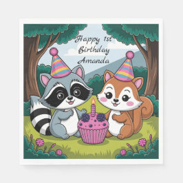 Squirrel and Raccoon cute Birthday Pappersservett