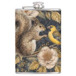 Squirrel and Yellow Canary with Flowers Pattern Fickplunta