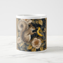 Squirrel and Yellow Canary with Flowers Pattern Jumbo Mugg