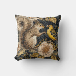 Squirrel and Yellow Canary with Flowers Pattern Kudde