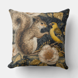Squirrel and Yellow Canary with Flowers Pattern Kudde