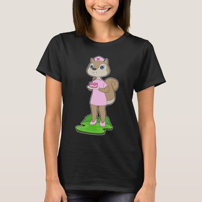 Squirrel Birthday Nurse T Shirt (Framsida)