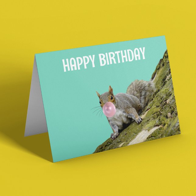Squirrel Bubblegum Bubble Birthday Kort (Skapare uppladdad)
