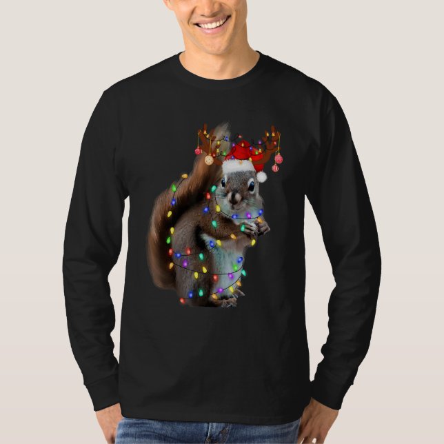 Squirrel Christmas Decorations Santa Hat Xmas Ligh T Shirt (Framsida)