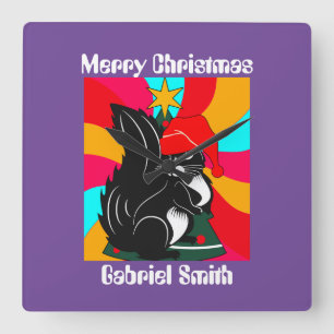 "Squirrel christmas gifts", personlig namn Fyrkantig Klocka