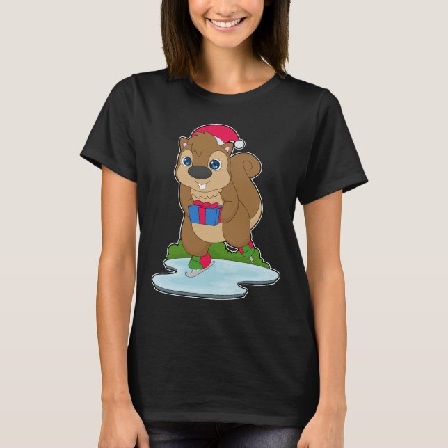 Squirrel Christmas Ice skating T Shirt (Framsida)