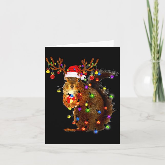 Squirrel Christmas Tree Lights Reindeer Santa Hat  Kort (Framsida)