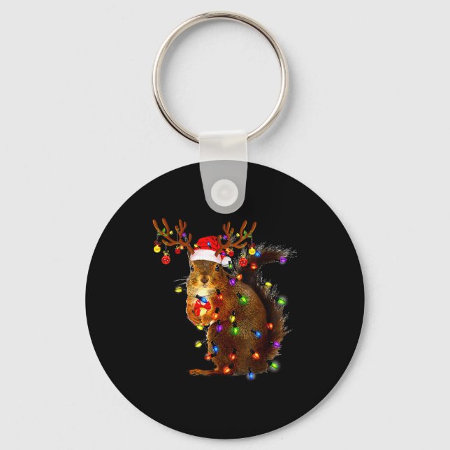 Squirrel Christmas Tree Lights Reindeer Santa Hat  Nyckelring (Framsida)