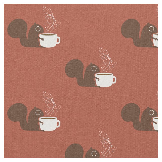 Squirrel Coffee Älskare | Roligt Djurfoder Tyg (Närbild)