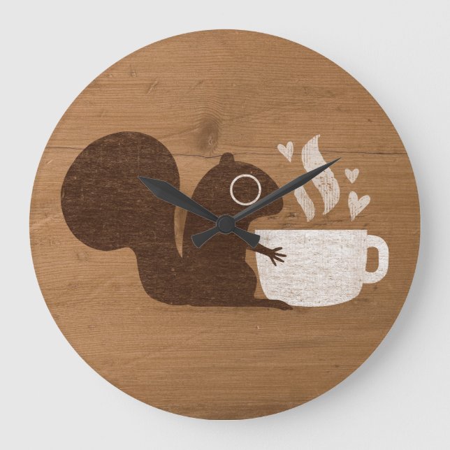 Squirrel Coffee Älskare | Tomskog Stor Klocka (Framsida)