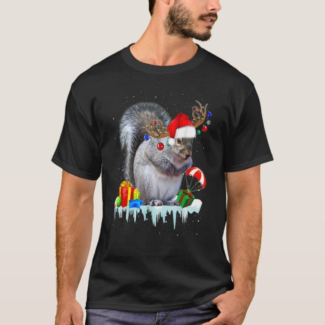 Squirrel Costume Santa Lights Hat Snowman Christma T Shirt (Framsida)