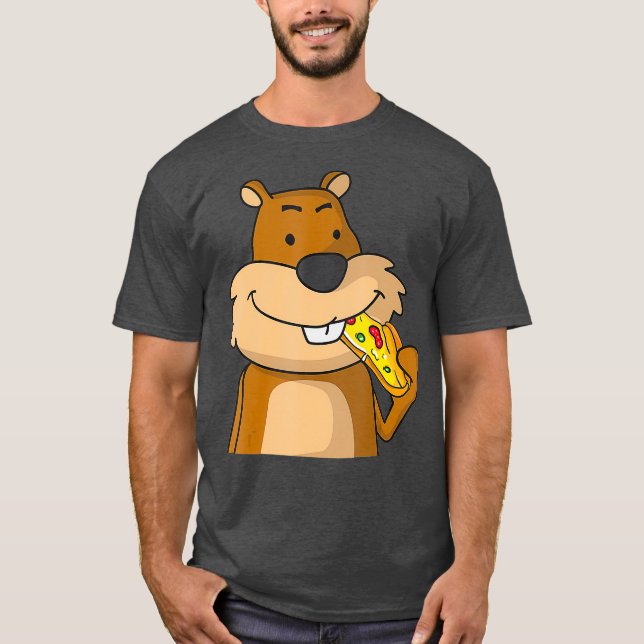 Squirrel Eating Pizza Funny Pizza Food Älskare T Shirt (Framsida)