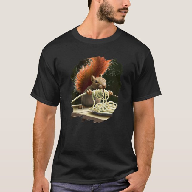 Squirrel Eating Spaghetti Pasta Funny Squirrel Ita T Shirt (Framsida)