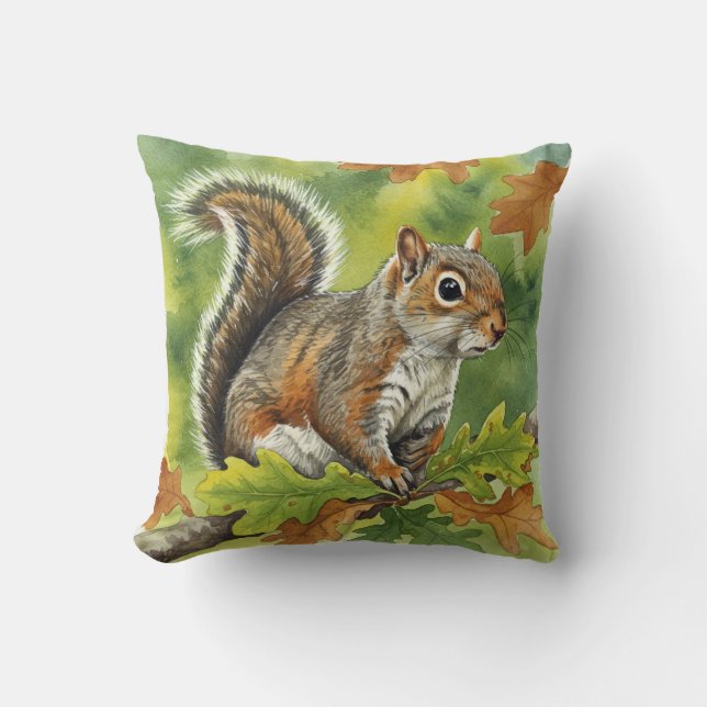 Squirrel Fall Autumn Leaves Pillow Kudde (Framsida)