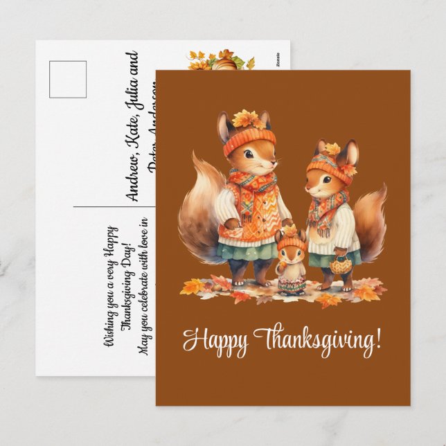 Squirrel Family Happy thanksgiving Helg Vykort (Fram/baksida)