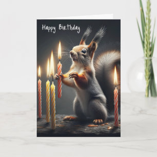 Squirrel Holding a Birthday Candle Kort