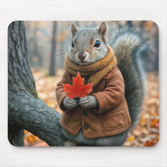 Squirrel Holding a Red Maple Löv Musmatta (Framsidan)