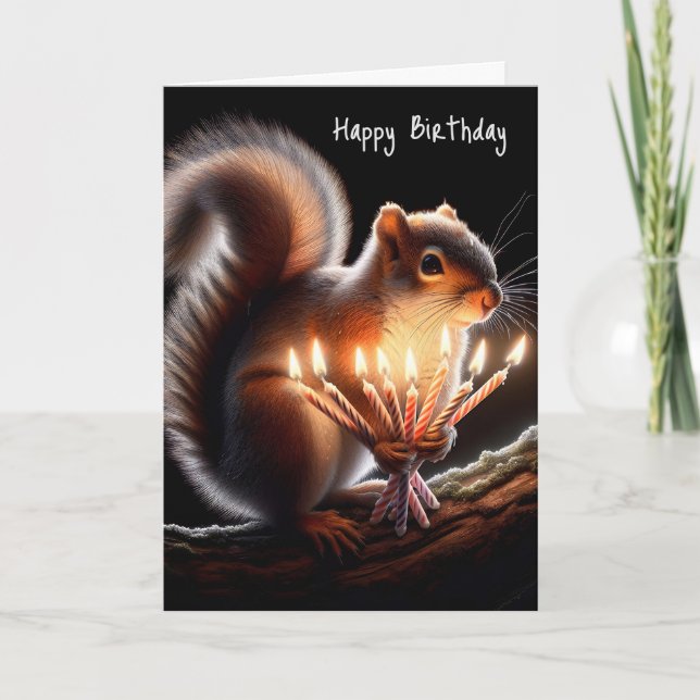 Squirrel Holding Birthday Candles Kort (Framsida)