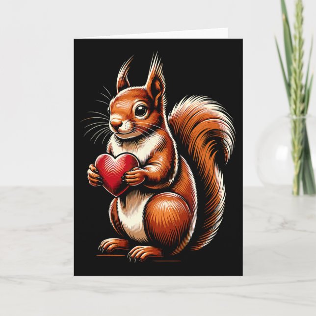 Squirrel Holding Heart Valentine's Day Cute Valent Kort (Framsida)