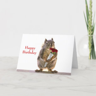 Squirrel Holding Röd ros Bouquet Kort