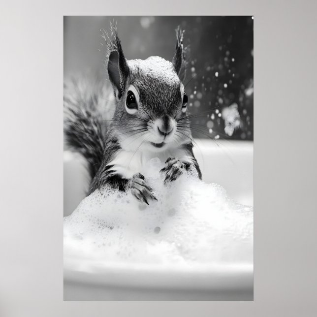 Squirrel in Bathtub Print, Funny Bathroom Wall Art Poster (Framsidan)