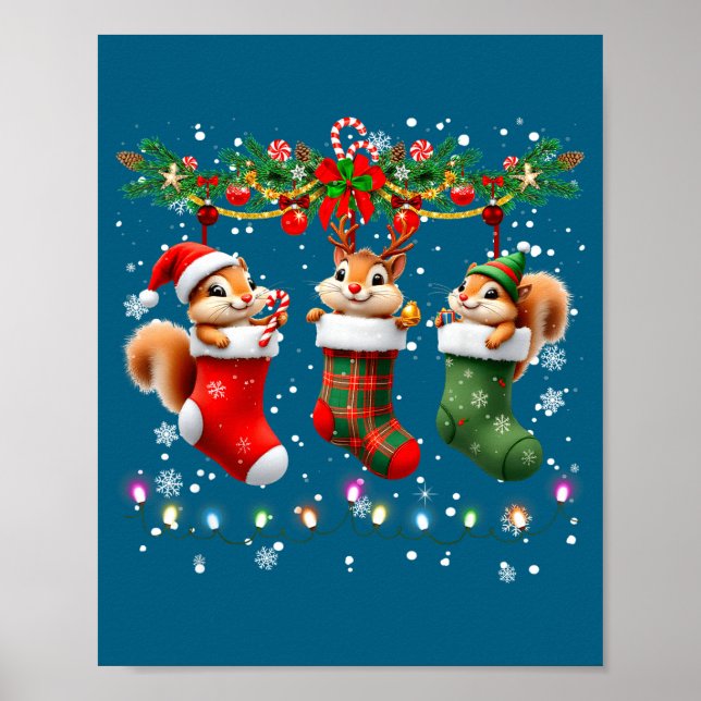 Squirrel In Christmas Socks Lights Squirrel Xmas  Poster (Framsidan)