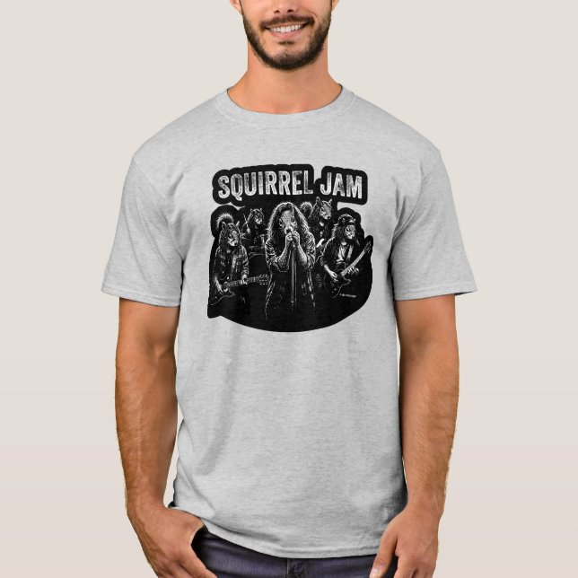 Squirrel Jam - Rolig Vintage Rockband Parodi T Shirt (Framsida)