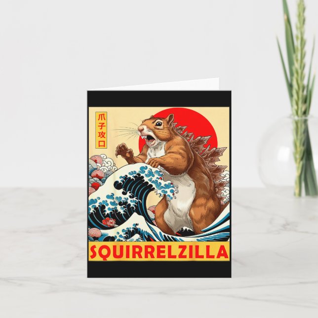 Squirrel Japanese Art Funny Squirrel For Men Women Kort (Framsida)