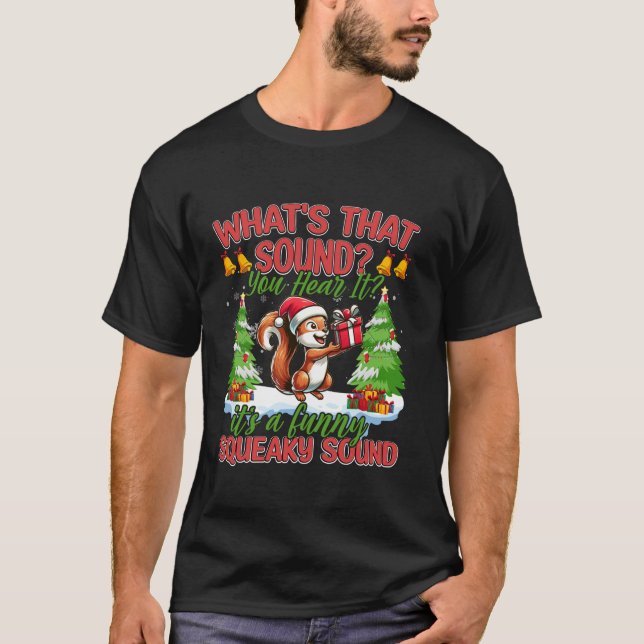 Squirrel jul Funny Santa Hat Träd Snöflingor T Shirt (Framsida)