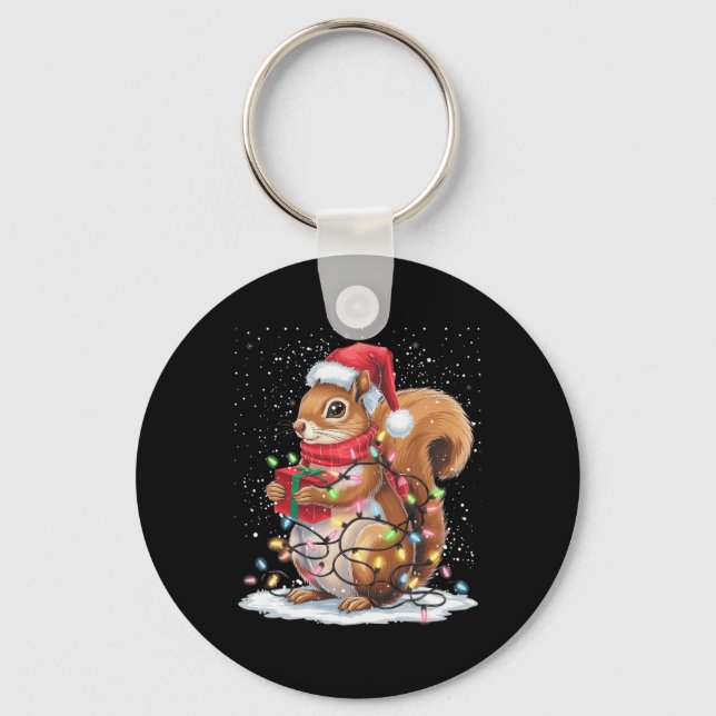 Squirrel jul Ljus Decor Funny Squirrel Xma Nyckelring (Framsida)