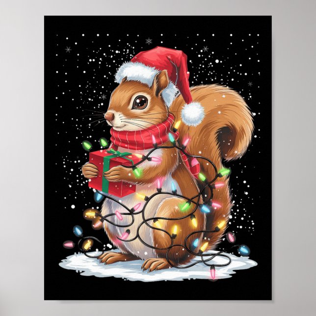 Squirrel jul Ljus Decor Funny Squirrel Xma Poster (Framsidan)