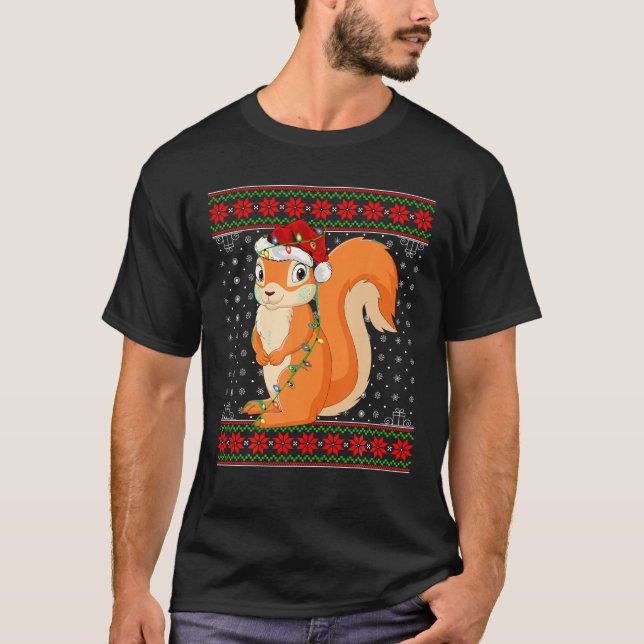 Squirrel jul Ljus Ugly Sweater Santa Squir T Shirt (Framsida)