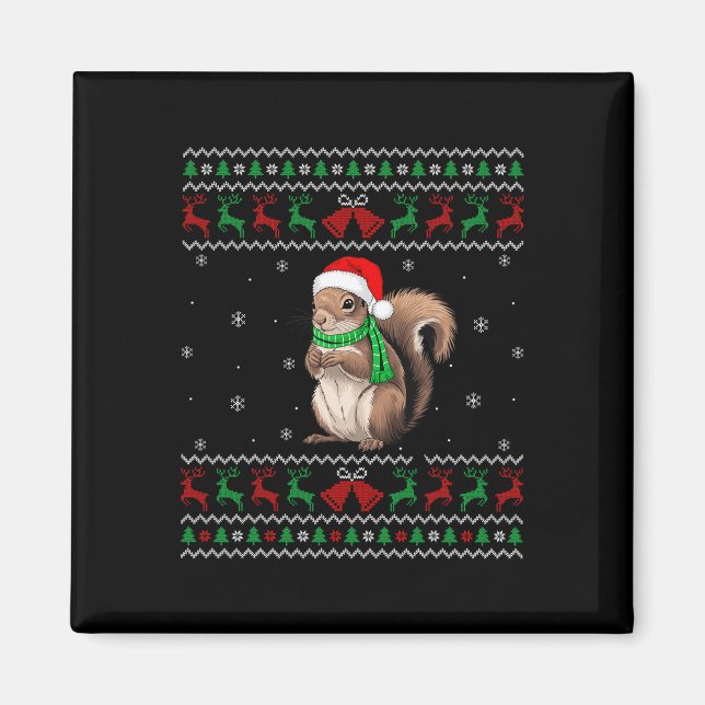 Squirrel jul Pajama Santa Hat Helgdag Cheer Magnet (Framsidan)
