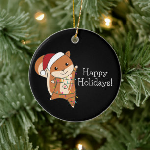 Squirrel jul Winter Animals Vuxen Trasa Ansikte Julgransprydnad Keramik