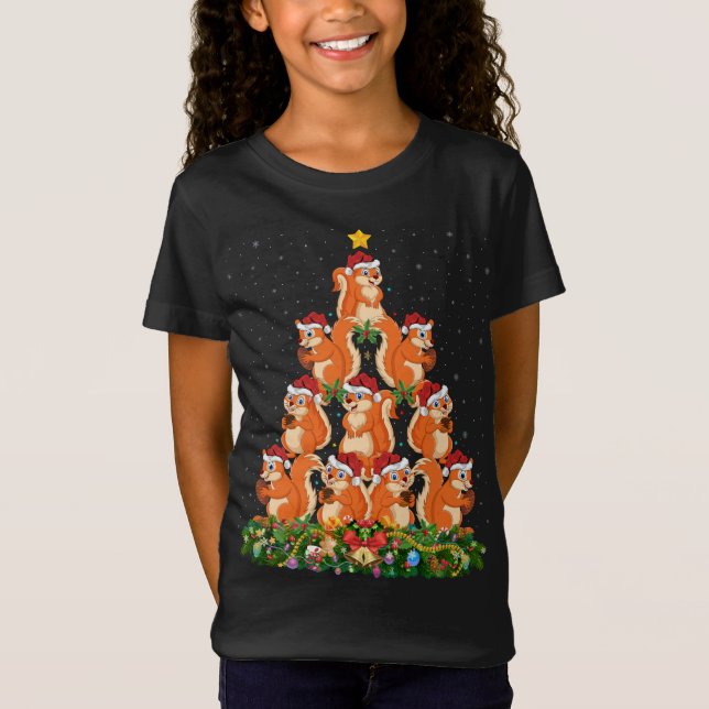 Squirrel Julafton Träd Gift Santa Hat Squirrel Chr T Shirt (Framsida)