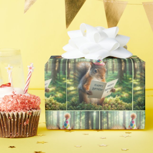 Squirrel Läsa ett födelsedagskort Presentpapper (Födelsedagsfest)