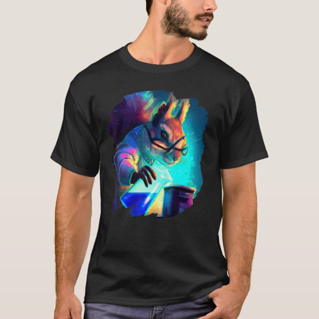 Squirrel Mad Scientist Mixing Chemicals Chemistry T Shirt (Framsida)