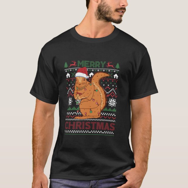 Squirrel Marry jul Light Santa Hat Snowflake T Shirt (Framsida)