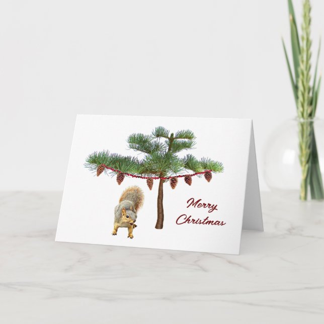 Squirrel med Pinecone Träd-julkort Helgkort (Framsida)