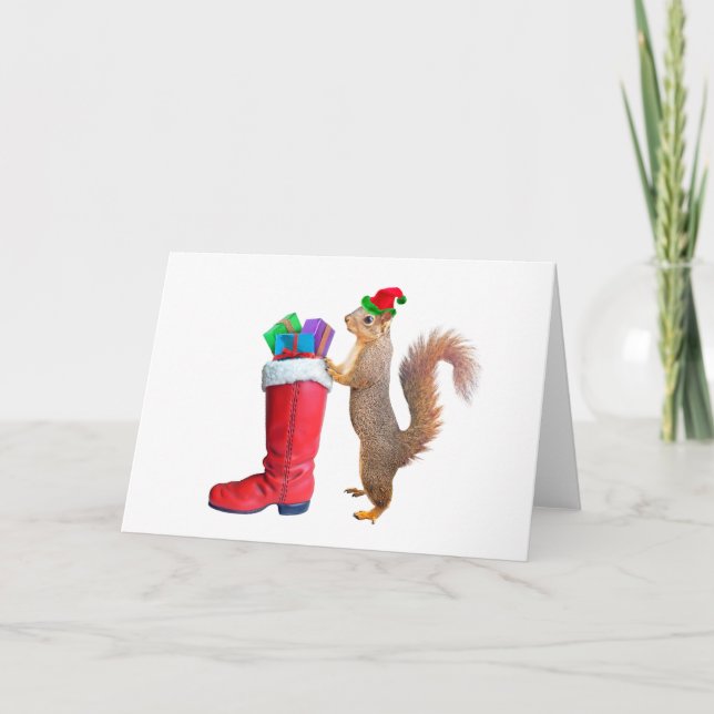 Squirrel med St. Nicholas' Boot-julkort Helgkort (Framsida)